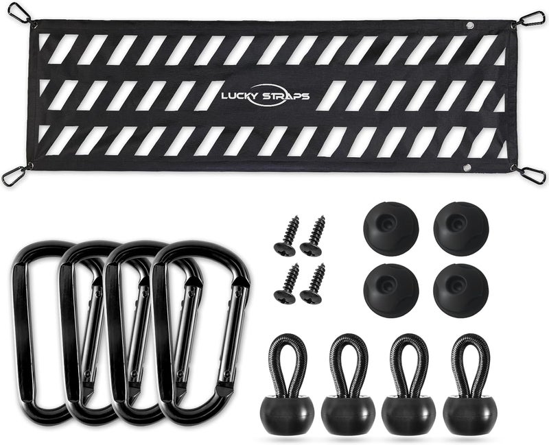 LuckyStraps Lucky Straps Tailgate Net for Pickup Truck Bed, 60'' x 18'' Heavy Duty Cargo Netting for Full Size Truck, Easy-to-use Mesh for Chevrolet, Ford, Toyota, GMC, Jeep (Black) - Image 1